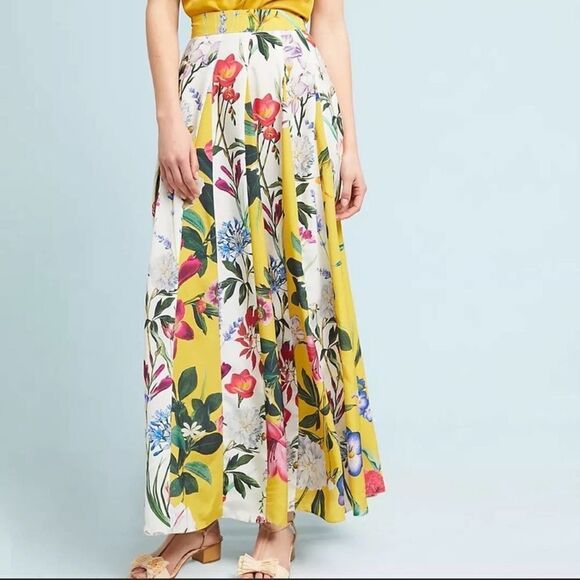 Anthropologie ROCOCO SAND Revolve Aprile Floral Yellow Maxi Skirt - Picture 1 of 12